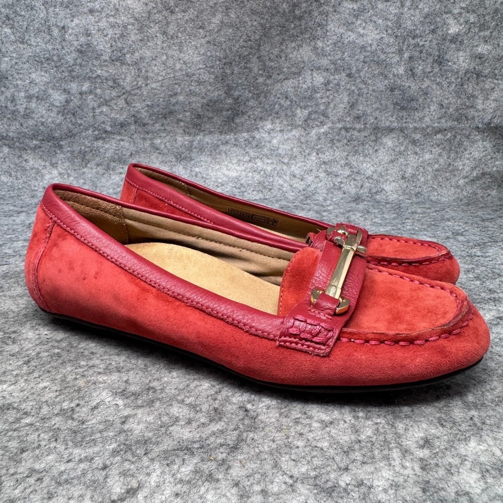 Vionic Kenya Brick Red Suede Loafers Womens Sz 6 Horsebit Leather Equestrian